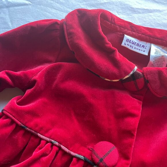 NWT Blueberi Boulevard Toddler Red Velvet Dress Plaid Button Details Size 2T - Picture 3 of 8
